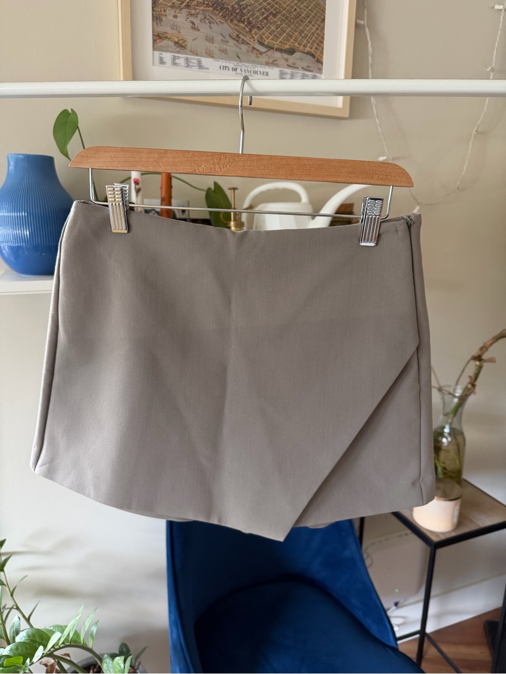Zara Taupe Asymmetrical Mini Skort (Skirt + Shorts)